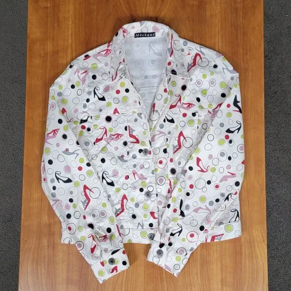 Mechant High Heeled Shoes Novelty Print Cream Jacket - M - Picture 6 of 10